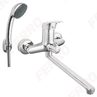 Combo - Baterie perete cada-dus cu pipa pivotanta, 19,2 cm, si set de dus inclus, crom