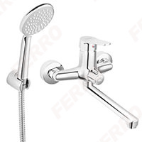 Isso - Wall-mounted bathtub/wasbasin mixer with shower connection, chrome