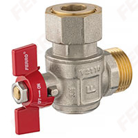 Angle ball valve with butterfly and 3/4 half-union, female-male