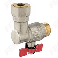 Angle ball valve with butterfly placed under the body and 3/4 half-union, female-male