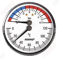 Termomanométer hátsó csatlakozású 0-120 °C, 6 bar