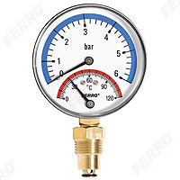 Termomanométer hátsó csatlakozású 0-120 °C, 6 bar