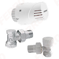 1/2” angle thermostatic set with thermostatic head with the possibility of limiting the setting range and a control valve with presetting