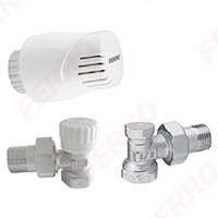Angle 1/2” thermostatic set with valve with presetting with pre-setting and thermostatic head with 16°C limit