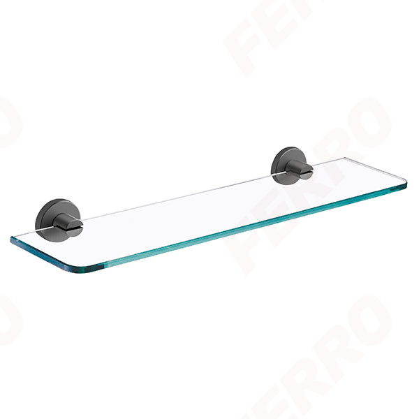 Glass shelf, gun metal