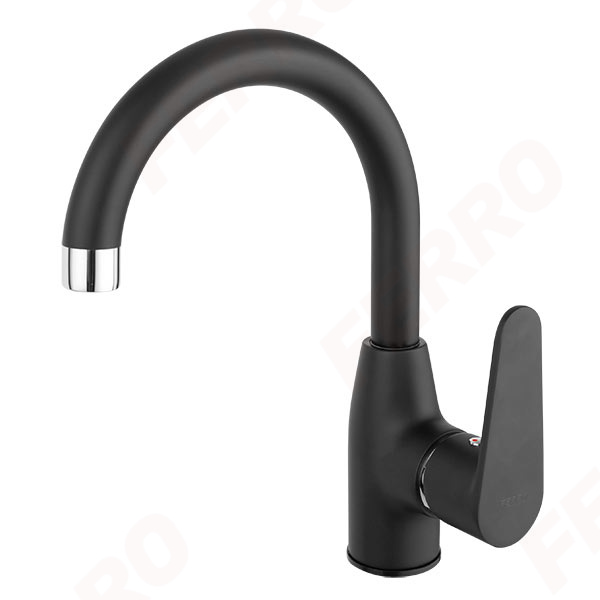 Algeo Black - standing washbasin mixer with swivel spout