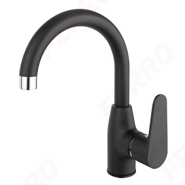 Algeo Black - Standing washbasin mixer with swivel spout, black