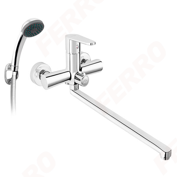 Algeo - Wall-mounted bathtub/wasbasin mixer with shower connection, chrome