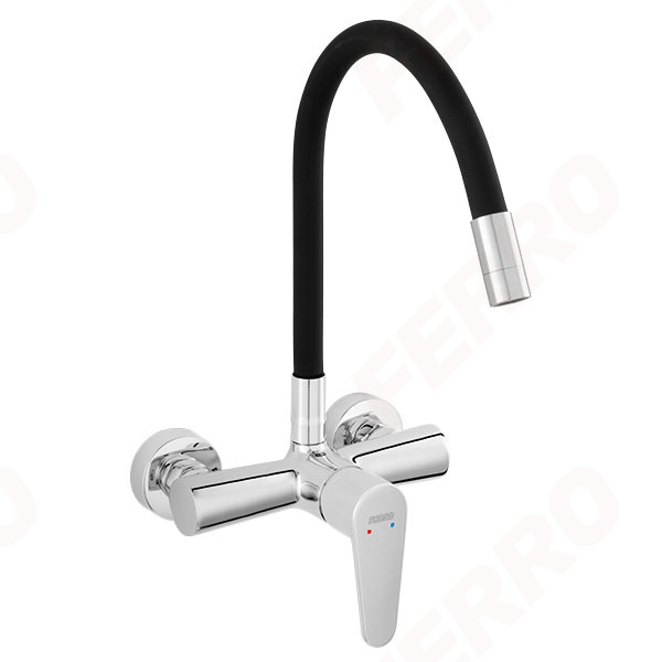 Algeo - Wall-mounted sink mixer with flexible spout, chrome