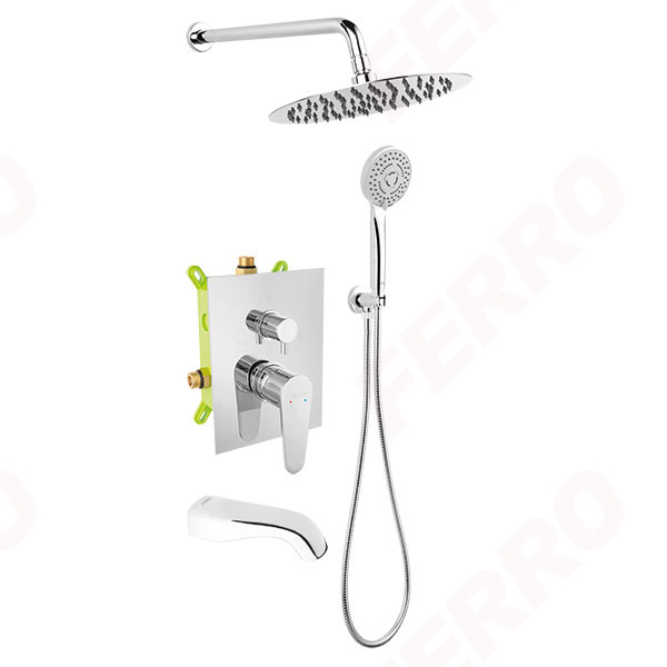 Algeo - Sistem de dus 5 in 1 baterie dus ingropata cu caseta de montaj, cap dus fix si para dus mobila, crom