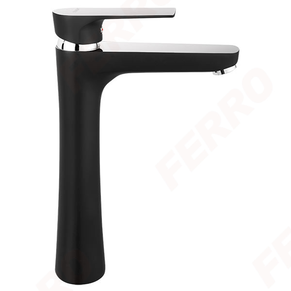 Algeo Square Black/Chrome - Baterie stativa pentru lavoar inalt, negru/crom