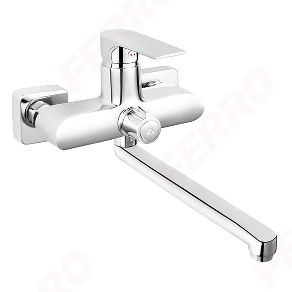 Algeo Square - Wall-mounted bathtub/wasbasin mixer with shower connection, chrome