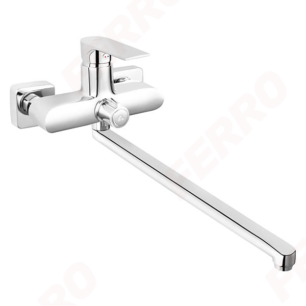Algeo Square - Wall-mounted bathtub/wasbasin mixer with shower connection, chrome