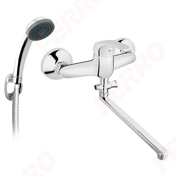 Basic - Wall-mounted bathtub/washbasin mixer with shower connection, chrome
