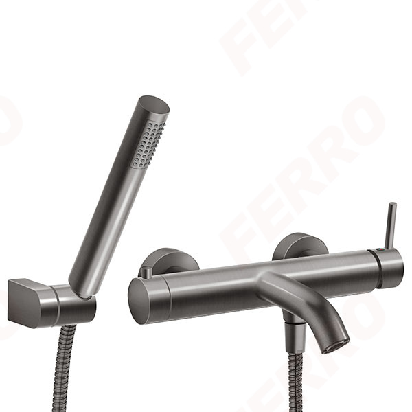 Ciriculus - Shower set with wall-mounted bath mixer, gun metal