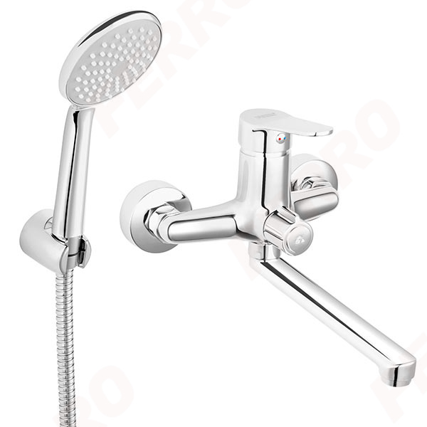 Isso - Wall-mounted bathtub/wasbasin mixer with shower connection, chrome