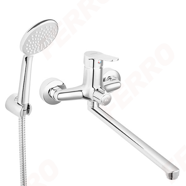 Isso - Wall-mounted bathtub/wasbasin mixer with shower connection, chrome