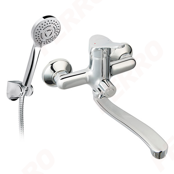 Stillo - wall-mounted washbasin mixer with ceramic shower switch