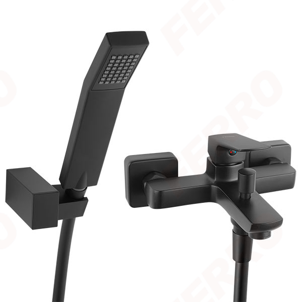 Vitto Verdeline Black - Wall-mounted bath mixer with a switch in the spout, black