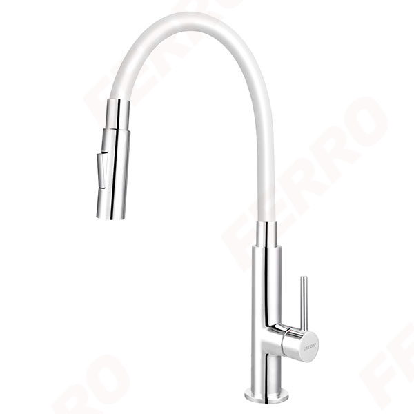 Zumba Slim 2F - baterie stativa bucatarie cu pipa flexibila, crom/alb