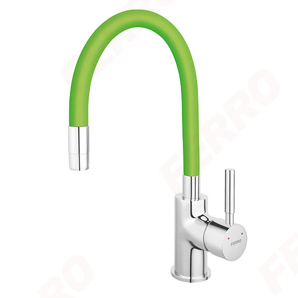 Zumba - standing sink mixer with flexible spout, green