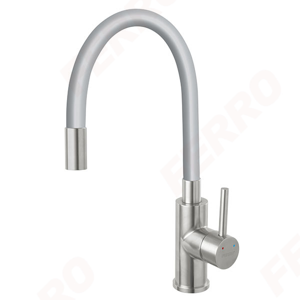 Zumba Inox - standing sink mixer with flexible spout, silver