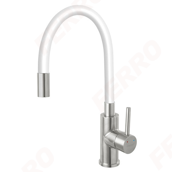 Zumba Inox - standing sink mixer with flexible spout, white