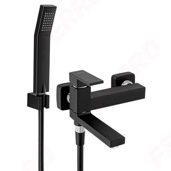 Zicco Black - Baterie perete cada-dus cu pipa pivotanta cu rol de comutator cada-dus, negru mat