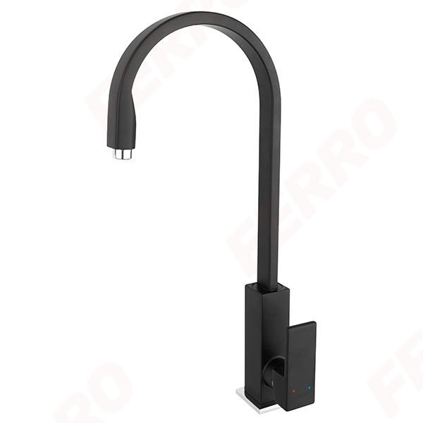 Zicco Black - Baterie stativa bucatarie cu pipa inalta, pivotanta, negru mat