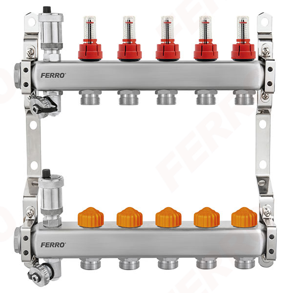 Stainless steel manifold F-PRO with automatic ﬂow control