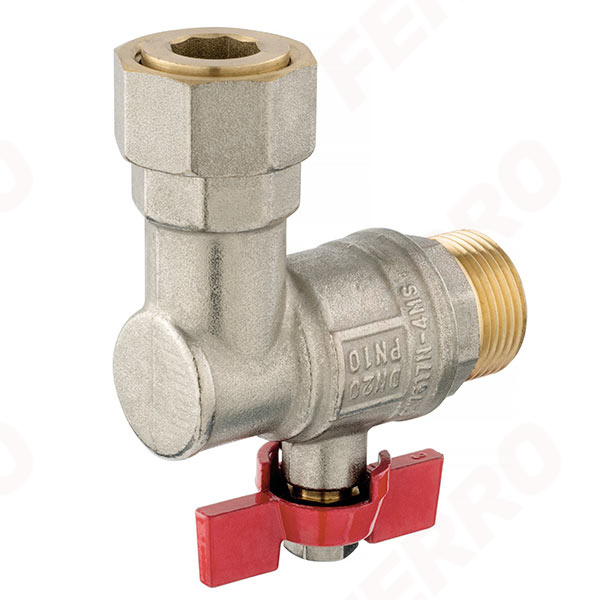 Angle ball valve with butterfly placed under the body and 3/4 half-union, female-male