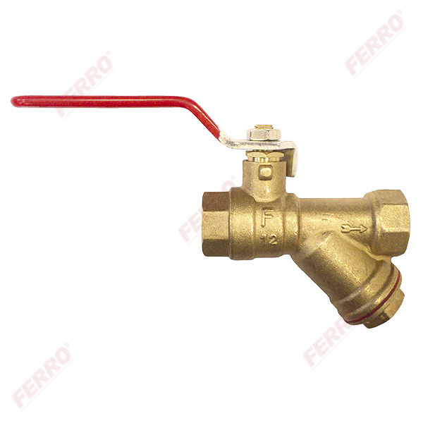 Water ball valve with oblique filter