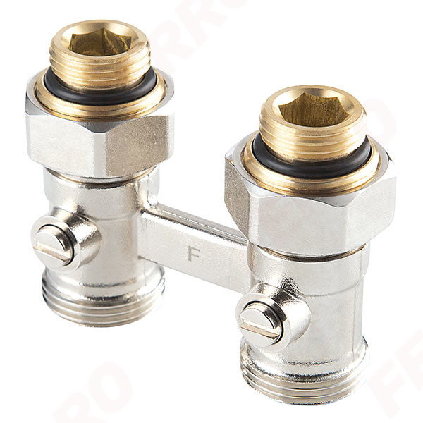 Double valve for bottom connected radiators, straight