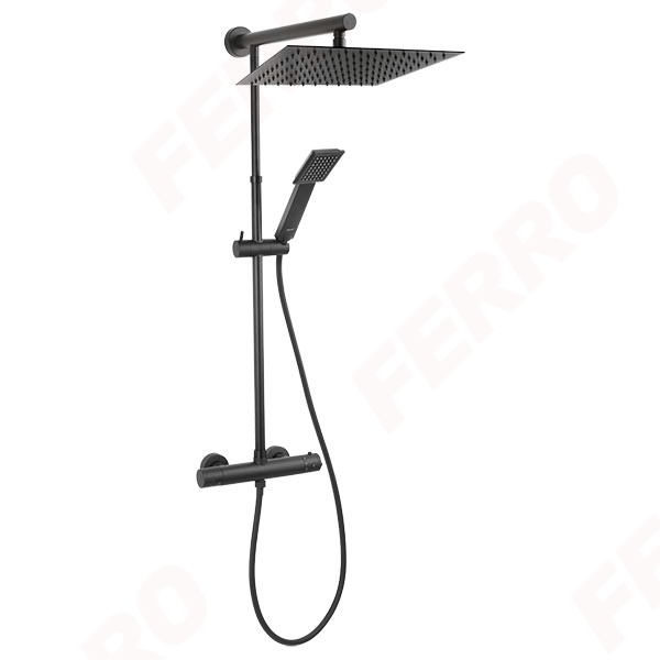 Trevi Square Black - rainfall shower system and thermostatic mixer