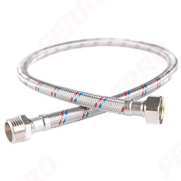 Stainless steel braided connection hose with gasket, 1/2” male – female