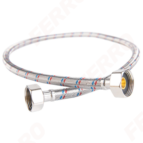 Stainless steel braided connection hose with gasket, 3/4“ female - female