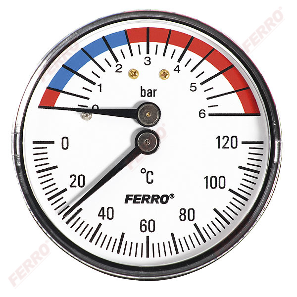 Termomanométer hátsó csatlakozású 0-120 °C, 6 bar