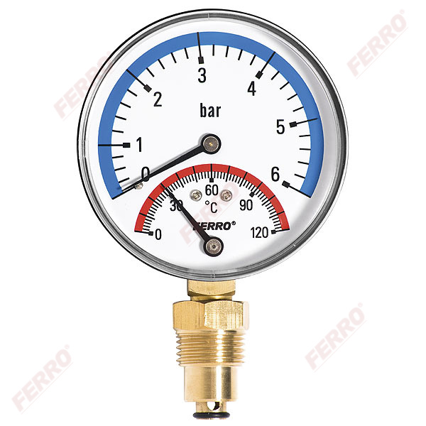 Termomanométer hátsó csatlakozású 0-120 °C, 6 bar