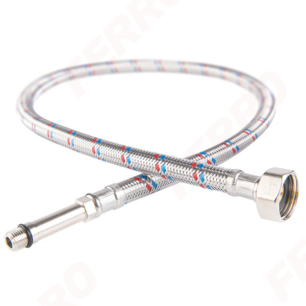 Stainless steel braided connection hose 1/2”×M10×1, with long tip