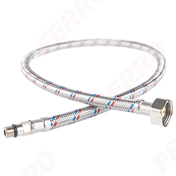 Stainless steel braided connection hose 1/2”×M10×1, with short tip