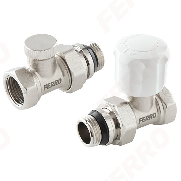 Straight radiator valve set, supply and shut-off DN15