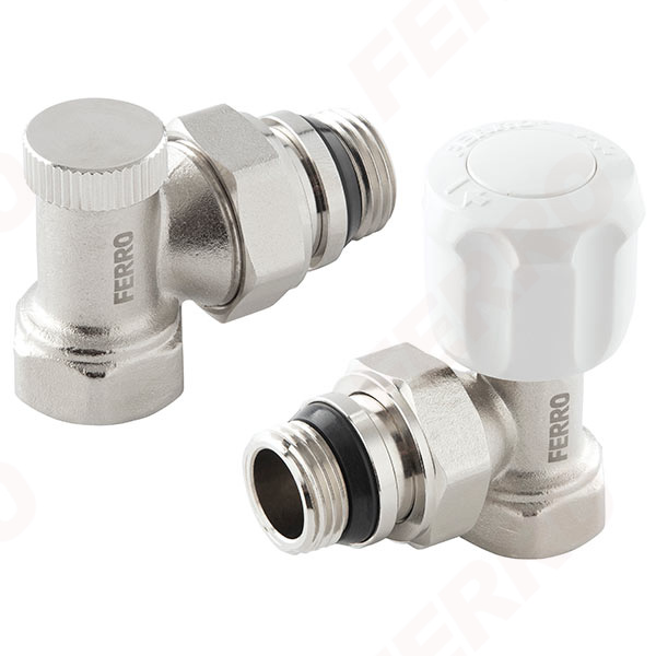 Angle radiator valve set, supply and shut-off DN15