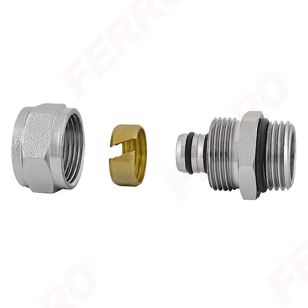 Compression fitting with 1/2” male thread, with O-ring, for 16 x 2 mm multilayer pipes