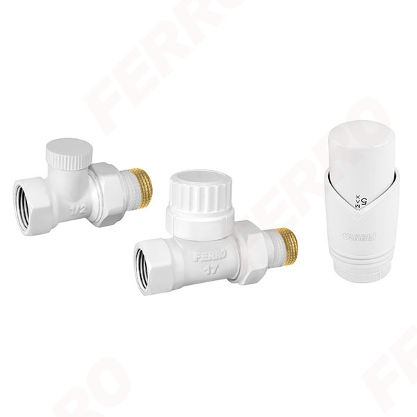 Set robineti radiator drepti 1/2” cu cap termostatic, alb