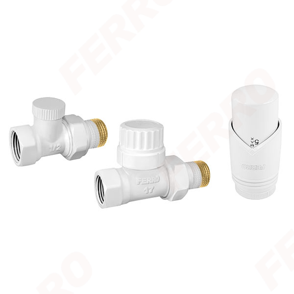 Decorative straight thermostatic set, white