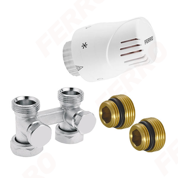 Thermostatic set for bottom connected radiators, straight