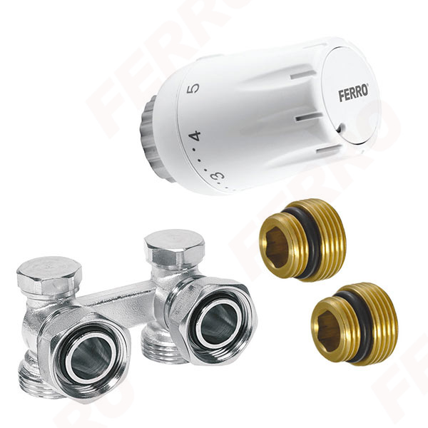 Thermostatic set for bottom connected radiators, angle