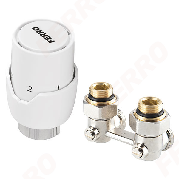 Thermostatic set for bottom connected radiators, angle