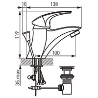 Metalia 57 - baterie stativa lavoar inaltime 120 mm, fara ventil