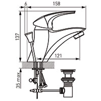 Metalia 57 - baterie stativa lavoar inaltime 145 mm, fara ventil